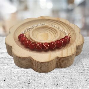 Handmade Wire-wrapped Adjustable Red Beaded Bracelet